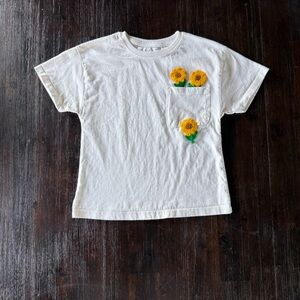 Zara Kids White Tee with Sunflower Detail